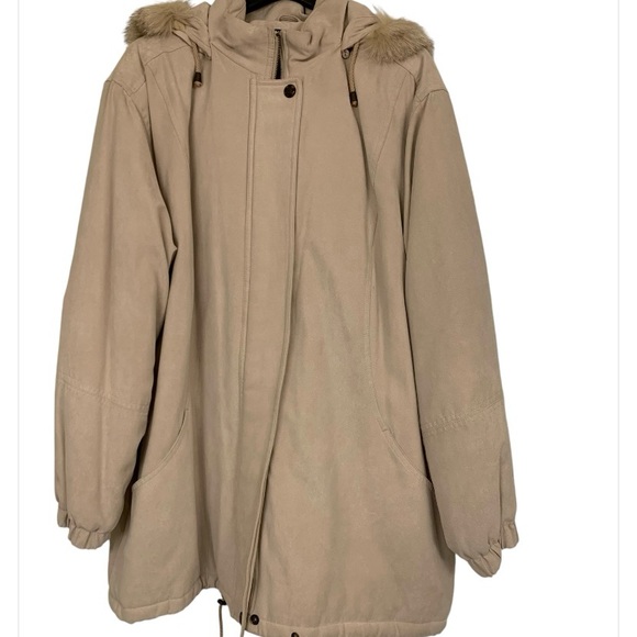 BROMLEY SPORT Jackets & Blazers - JACKET Bromley Sport Thermolite Insulated Beige Faux Suede Hood Fox Trim Fur 2X